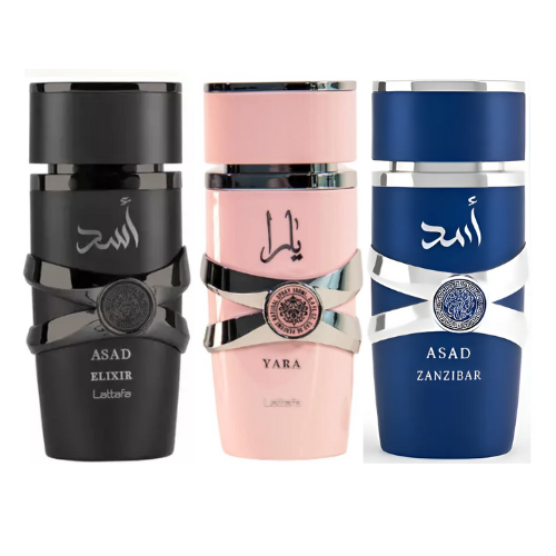 Kit 3 em 1 Árabes Asad Elixir, Yara, Zanzibar